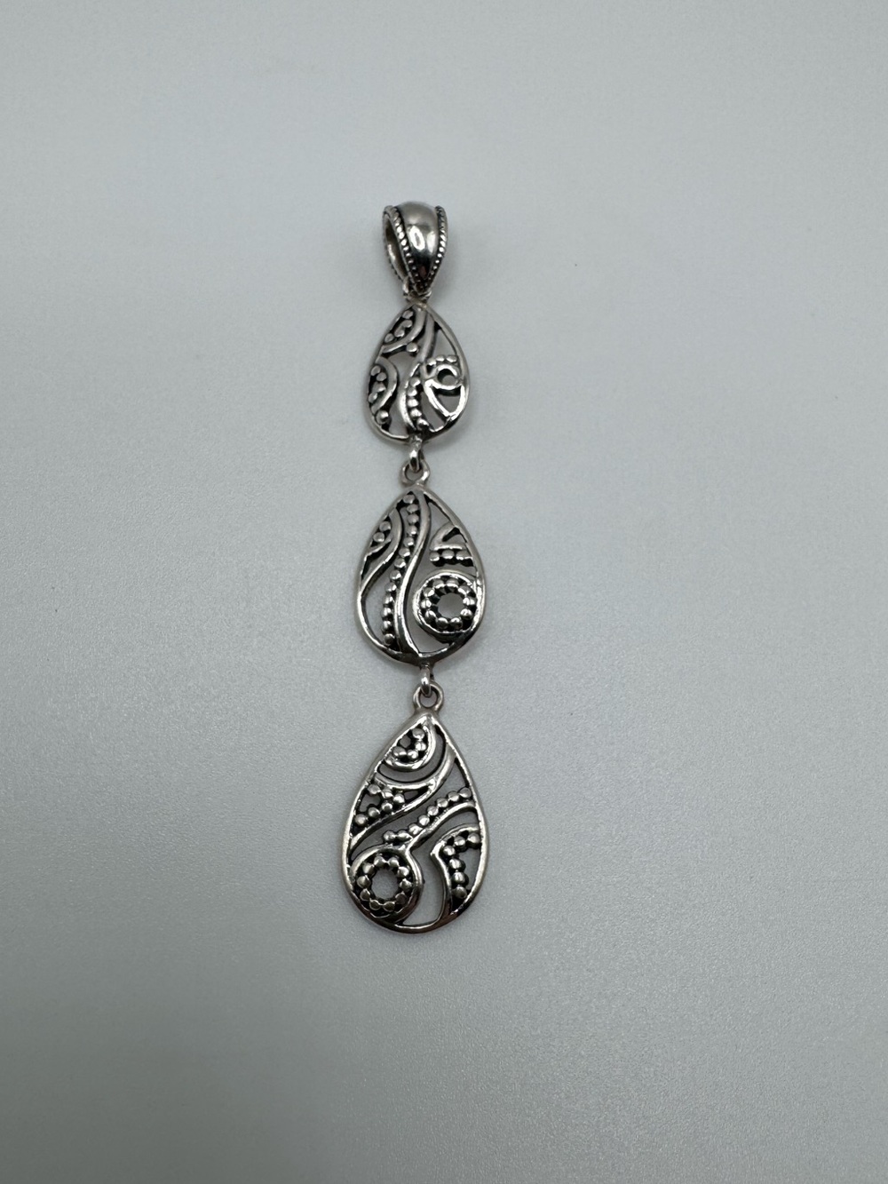 Sterling Silver 925 Triple Teardrop Filigree Pendant